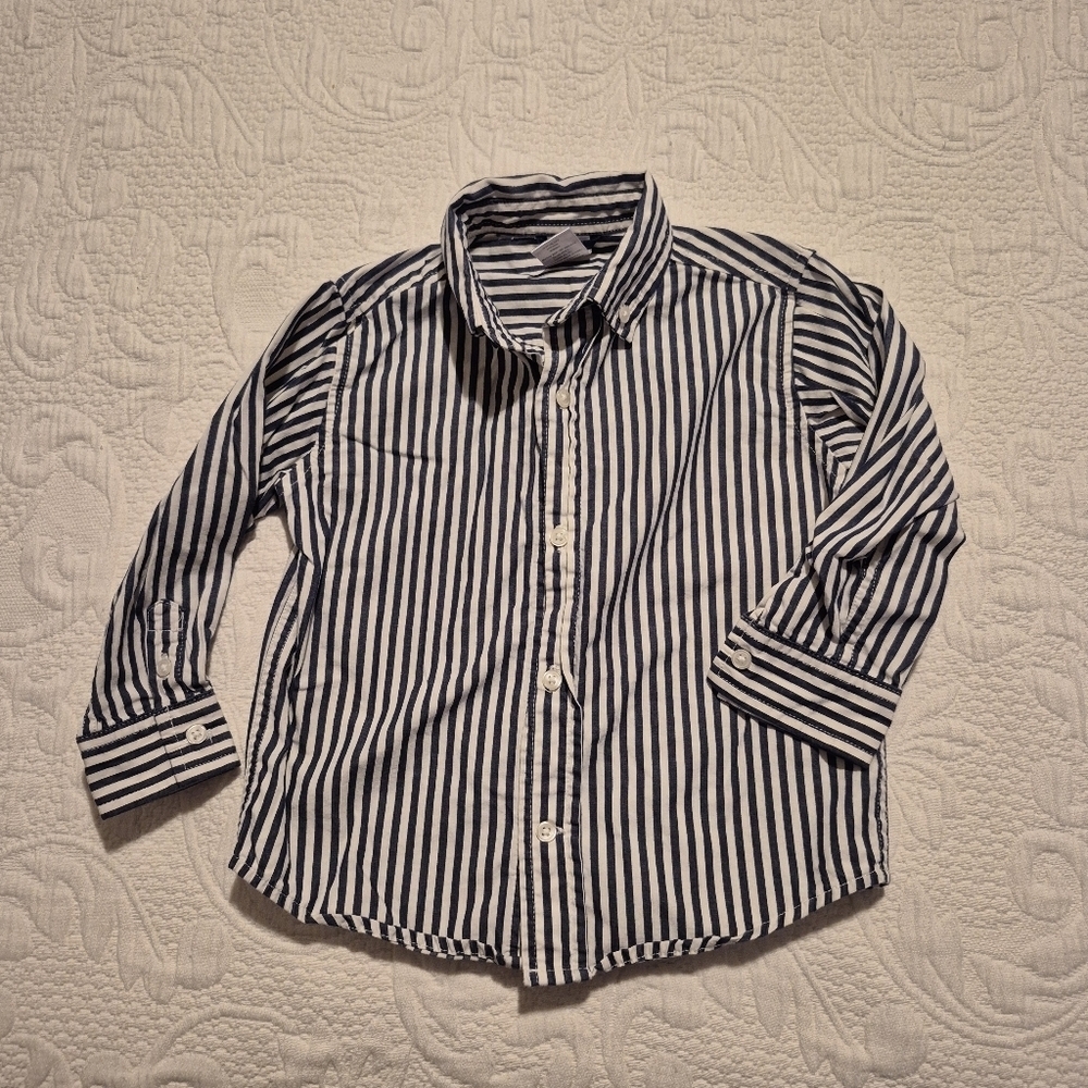 Gymboree boys size 2T blue & white vertical stripe long sleeve button down shirt